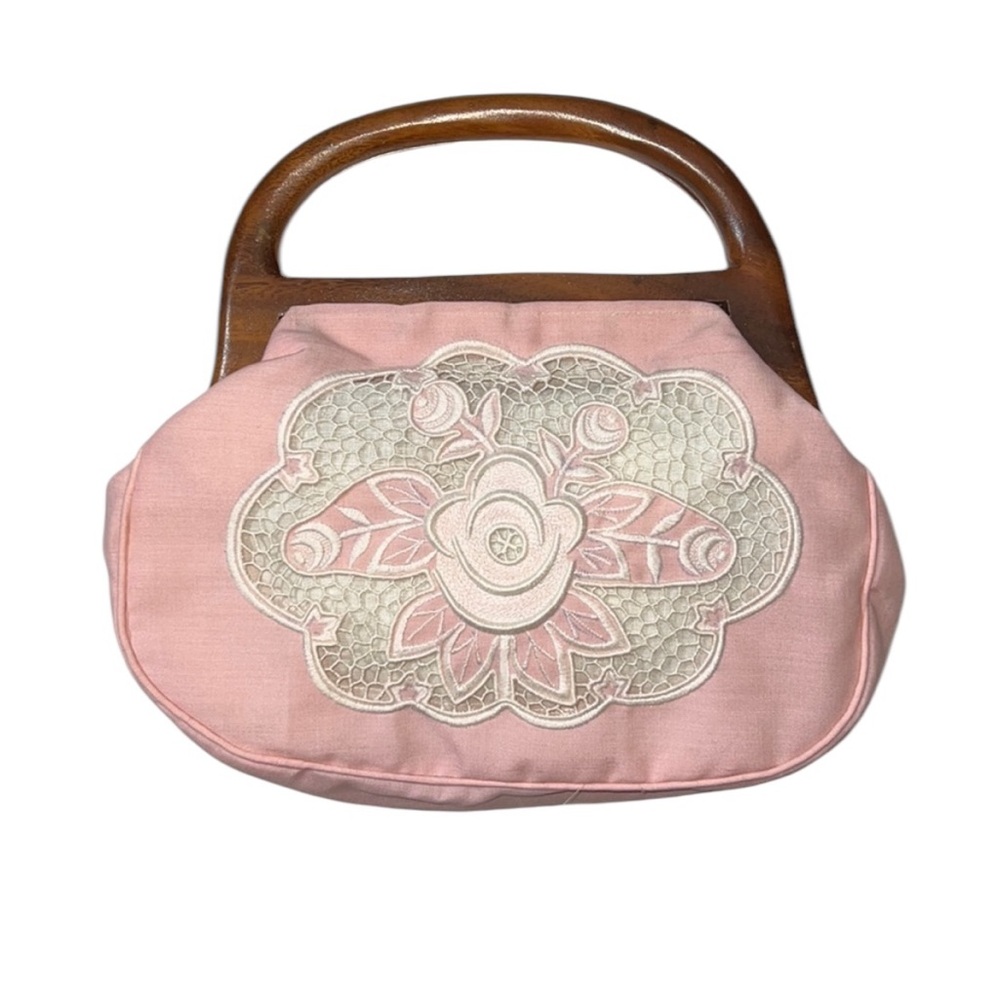 NWOT Pink Or Tan Interchangeable Cloth with Wooden Handle 1 Bag, 2 Looks